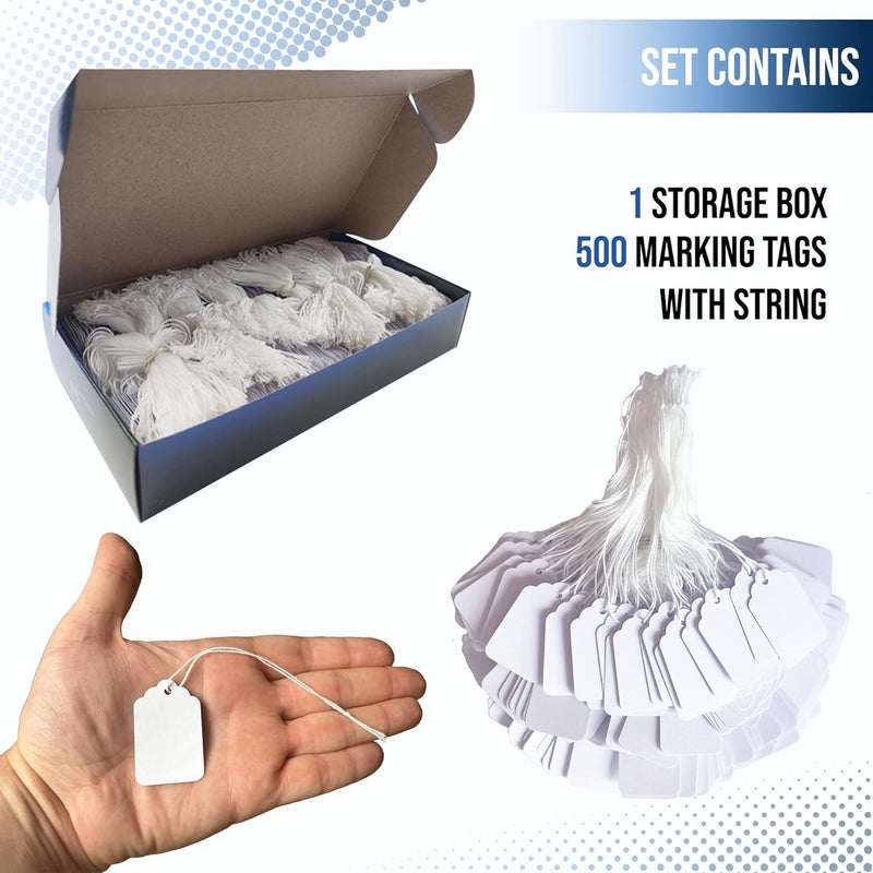 Easytwelve - 500 Pcs White Price Tags with String Attached, Hang Tags for Product, Labeling 1.75 x 1.093 inch - Image 2